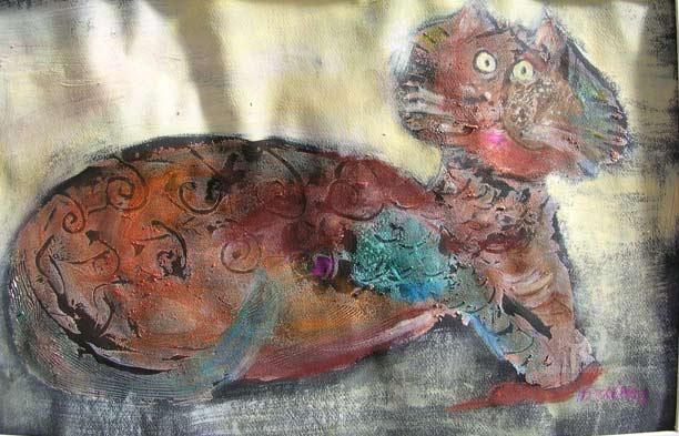 Painting titled "chat etonne" by Elisabeth Brainos, Original Artwork