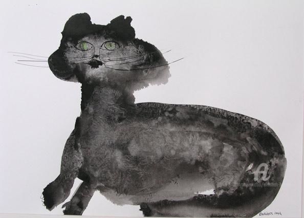 Painting titled "chat-ink" by Elisabeth Brainos, Original Artwork