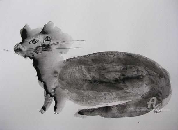 Peinture intitulée "chat de chine" par Elisabeth Brainos, Œuvre d'art originale