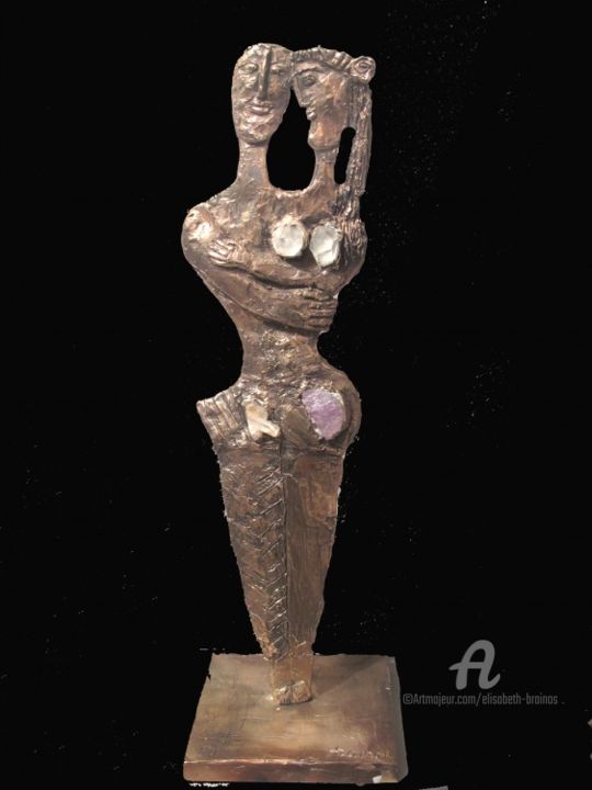 Sculpture titled "Couple plat" by Elisabeth Brainos, Original Artwork, Bronze
