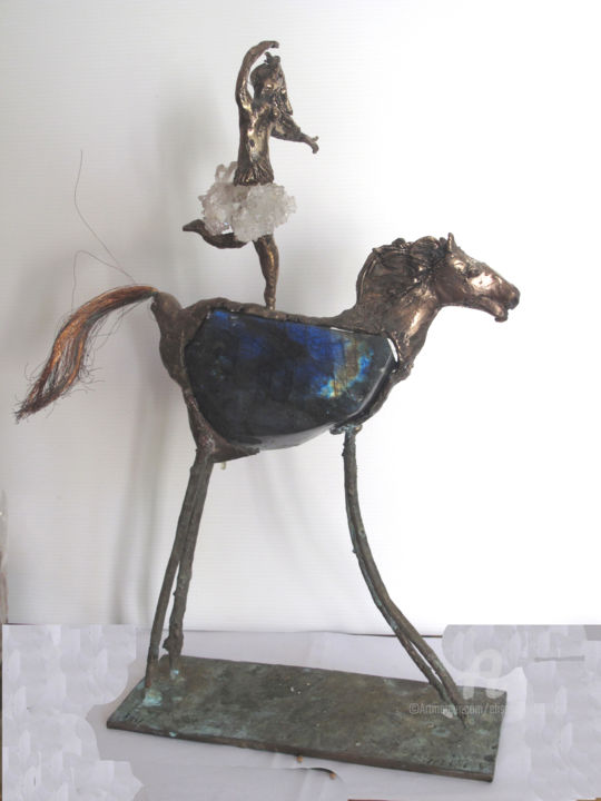 Sculpture titled "Ecuyère sur cheval…" by Elisabeth Brainos, Original Artwork, Bronze