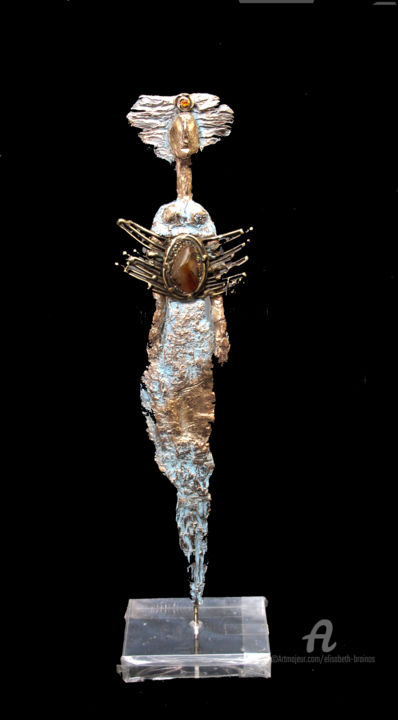 Sculpture titled "Idole cornaline" by Elisabeth Brainos, Original Artwork, Bronze