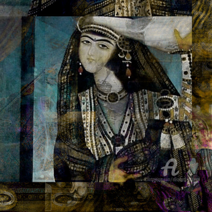 Arts numériques intitulée "jeune fille au voil…" par Elisabeth Brainos, Œuvre d'art originale, Photo montage