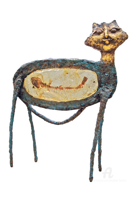 Escultura intitulada "Chat rassasié" por Elisabeth Brainos, Obras de arte originais, Bronze