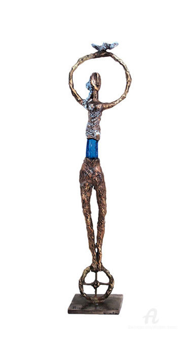 Sculpture titled "Equilibriste à l'oi…" by Elisabeth Brainos, Original Artwork, Bronze