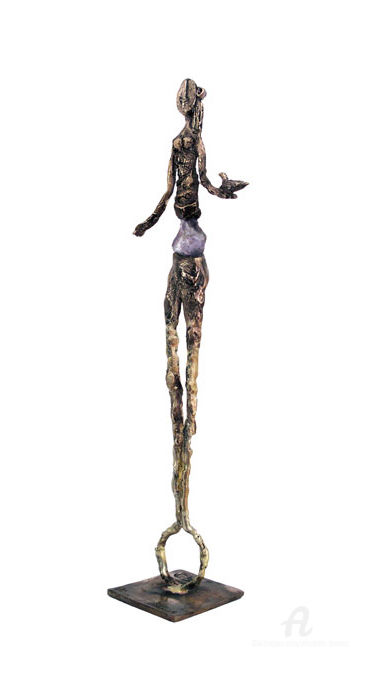 Sculpture titled "Equilibriste amétys…" by Elisabeth Brainos, Original Artwork, Bronze