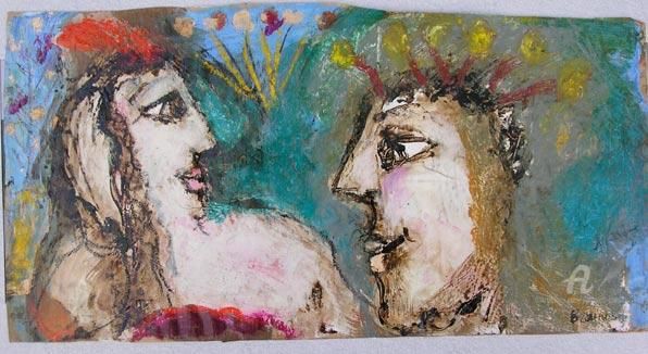 Painting titled "couple 2" by Elisabeth Brainos, Original Artwork, Oil
