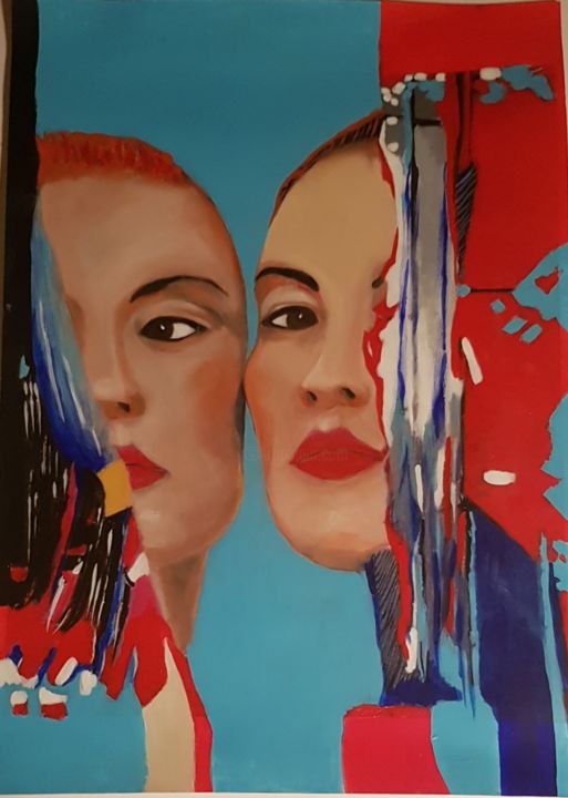 Painting titled "Double" by Elisabeth Carli, Original Artwork, Oil