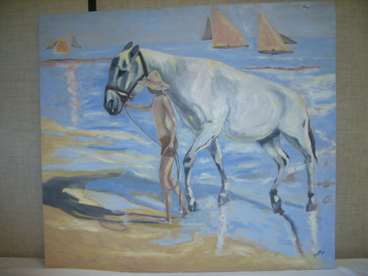 Peinture intitulée "menino e cavalo no…" par Ecellos, Œuvre d'art originale, Autre