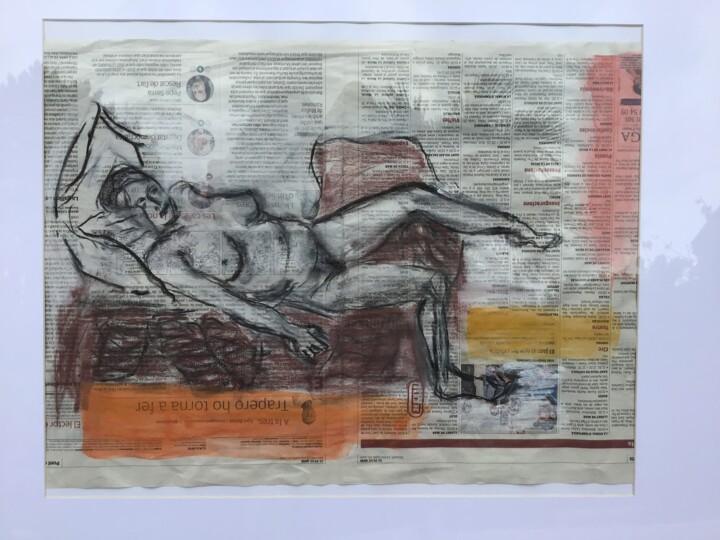 Drawing titled "Corinne en orange" by Elisabeth Fabre Derulliere, Original Artwork, Charcoal