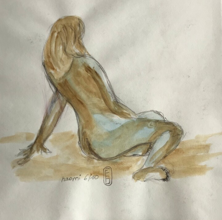 Drawing titled "Naomi en aquarelle" by Elisabeth Fabre Derulliere, Original Artwork, Watercolor