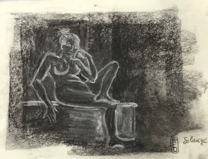 Drawing titled "Solange sur fonds n…" by Elisabeth Fabre Derulliere, Original Artwork, Charcoal