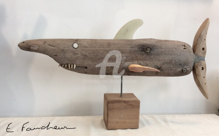 Sculpture titled "« Requin Breton »" by Elisabeth Faucheur, Original Artwork, Wood