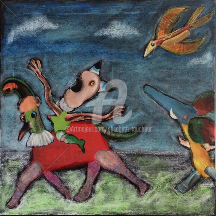 Peinture intitulée "« Hot bird »" par Elisabeth Faucheur, Œuvre d'art originale, Acrylique