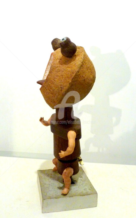 Sculpture intitulée ""Même pas peur , le…" par Elisabeth Faucheur, Œuvre d'art originale, Bois