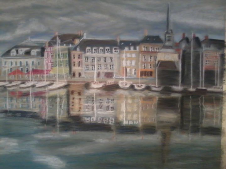 Zeichnungen mit dem Titel "Honfleur" von Elisabeth Holzschuch, Original-Kunstwerk, Pastell