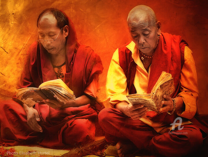 Photography titled "Lectures bouddhiques" by Elisabeth Hurtel, Original Artwork, Digital Photography