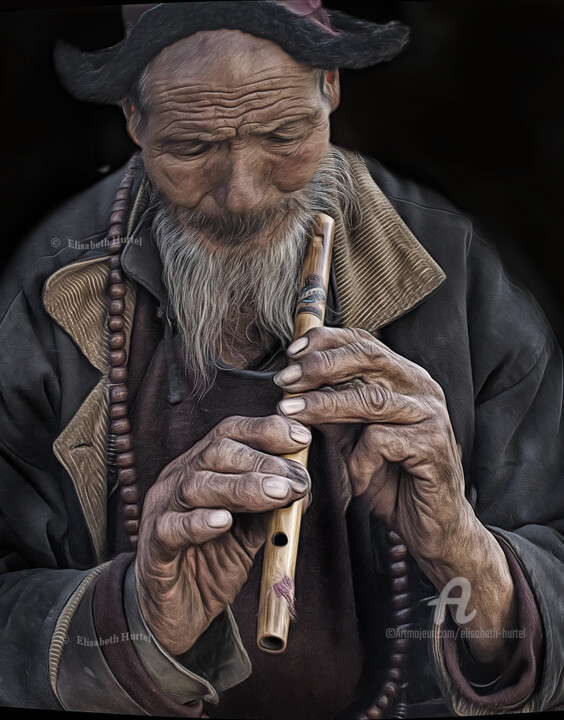 Photographie intitulée "Le vieil homme au f…" par Elisabeth Hurtel, Œuvre d'art originale, Photographie numérique