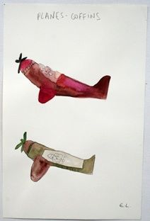 Drawing titled "Planes-coffins" by Elisabeth Lecourt, Original Artwork