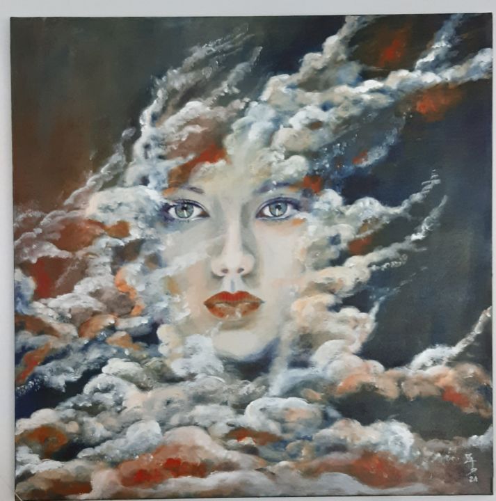 Pittura intitolato "la tête dans les nu…" da Élisabeth Lizen, Opera d'arte originale, Acrilico