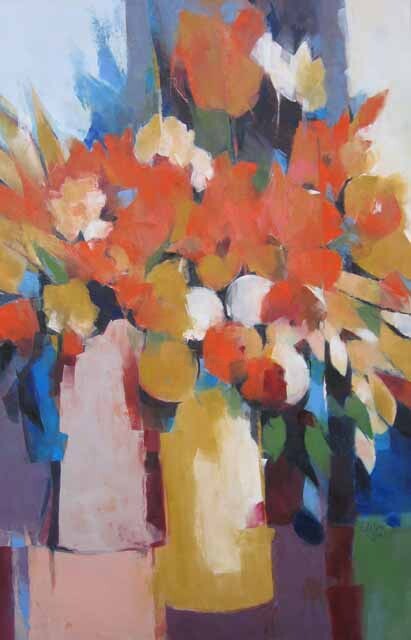 Painting titled "Bouquet orange" by Elisabeth Montreuil, Original Artwork
