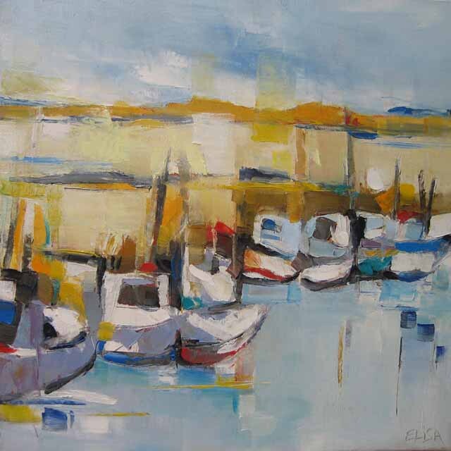 Peinture intitulée "Les barques" par Elisabeth Montreuil, Œuvre d'art originale