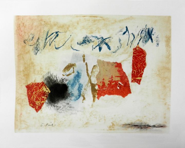 Painting titled "Collage sur papier" by Elisabeth Poiret, Original Artwork, Ink