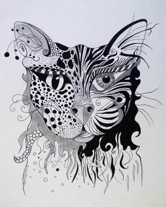 Drawing titled "DUALITE" by Elisabeth Renard, Original Artwork, Ink