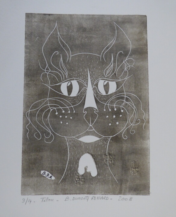 Incisioni, stampe intitolato "TIBOU" da Elisabeth Renard, Opera d'arte originale, Incisioni su linoleum