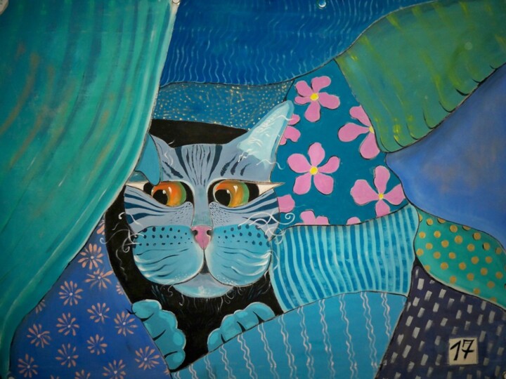 Malerei mit dem Titel "chat caché dans les…" von Elisabeth Renard, Original-Kunstwerk, Andere