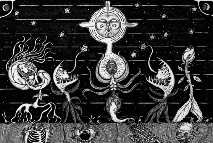 Disegno intitolato "Nouvelle Lune (New…" da Elisabeth Turci, Opera d'arte originale, Inchiostro
