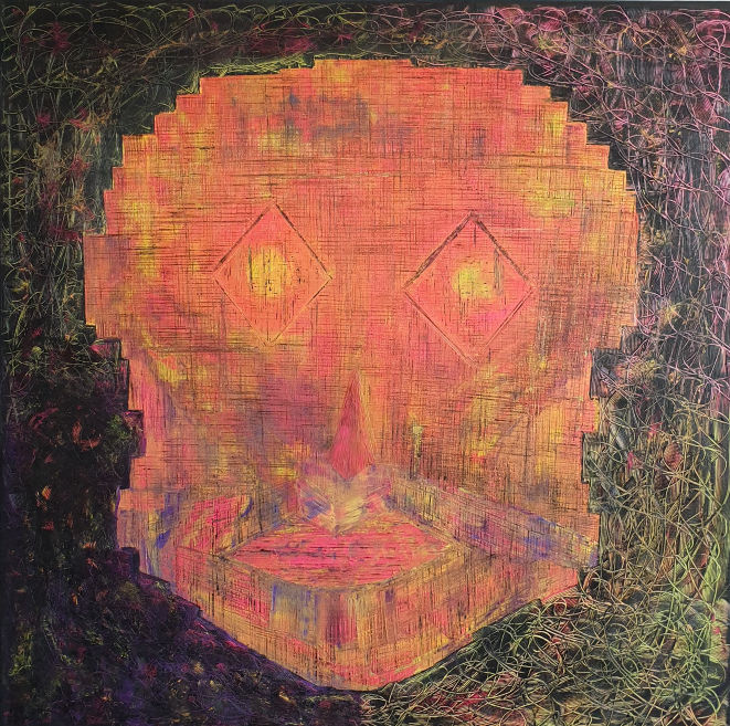 Painting titled "Skull 7" by Elisabeth Vaz, Original Artwork, Oil Mounted on Wood Stretcher frame