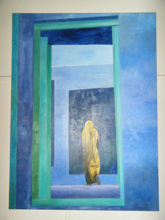 Peinture intitulée "les-portes-bleues-o…" par Bib, Œuvre d'art originale