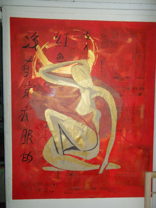 Peinture intitulée "nu-rouge-ou-matisse…" par Bib, Œuvre d'art originale