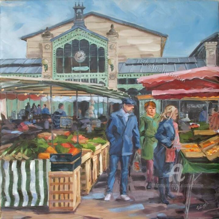 Peinture intitulée "Le marche de la Roc…" par Elisabeth Bazin, Œuvre d'art originale, Acrylique