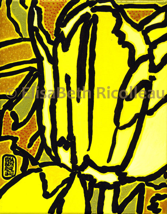 Pintura intitulada "Tulip 03 jaune" por Elisabeth Ricolleau Artiste Peintre, Obras de arte originais