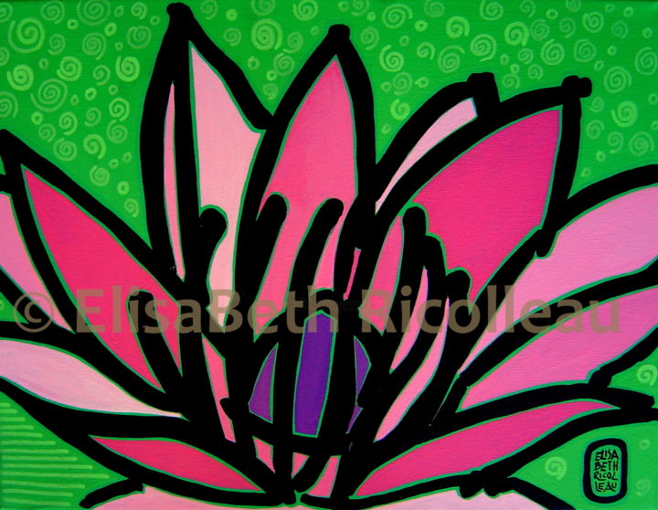 Peinture intitulée "Lotus rose" par Elisabeth Ricolleau Artiste Peintre, Œuvre d'art originale