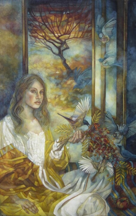Malerei mit dem Titel "aucuparia" von Elisabetta Trevisan, Original-Kunstwerk, Öl