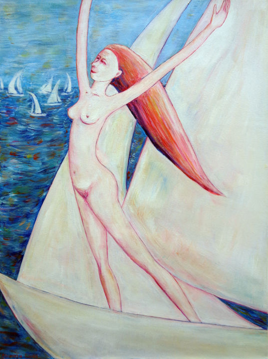 Painting titled "SAILING TO THE DREAM" by Elisaveta Sivas, Original Artwork, Oil