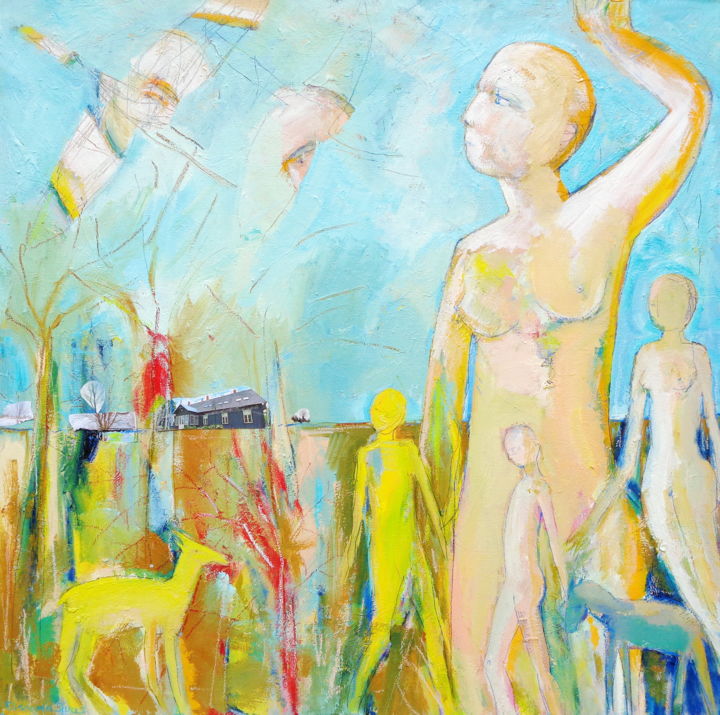 Painting titled "Caryatid supporting…" by Elisaveta Sivas, Original Art, Oil Mounted on Stretcher frame