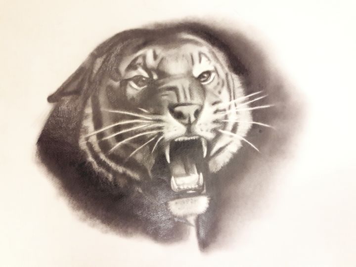 Dessin intitulée "Tiger" par Leïla Kissner, Œuvre d'art originale, Crayon