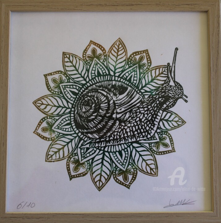 Printmaking titled "Mandala escargot" by Elise De Witte, Original Artwork, Linocuts