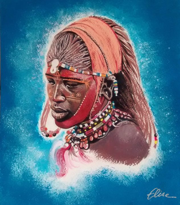 Painting titled "Femme africaine" by Elise Cottenot, Original Artwork, Acrylic
