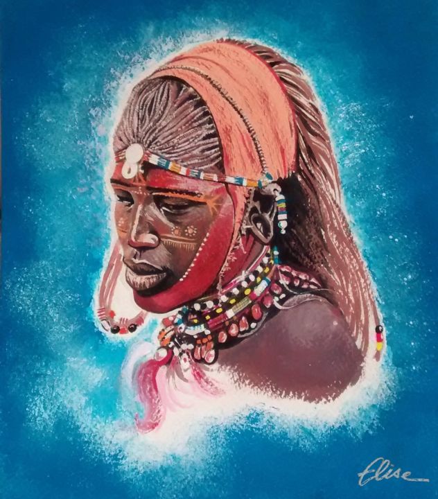 Peinture intitulée "Femme africaine" par Elise Cottenot, Œuvre d'art originale, Acrylique