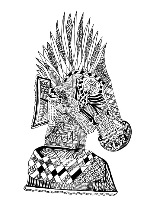 Dessin intitulée "Horse Chess" par Elise Hameau, Œuvre d'art originale, Marqueur