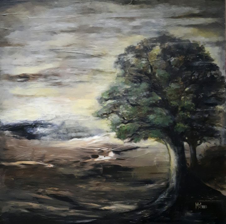Pittura intitolato "paysage avec arbre…" da Elise Milano, Opera d'arte originale