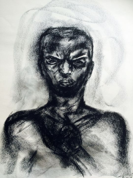 Disegno intitolato "Un homme blessé.jpg" da Elisetot, Opera d'arte originale, Carbone
