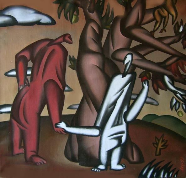 Painting titled "Adam and Eve" by Evghenii Lischin, Original Artwork, Oil