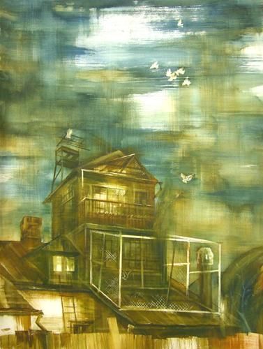 Dessin intitulée "голубятня,акварель" par Evghenii Lischin, Œuvre d'art originale