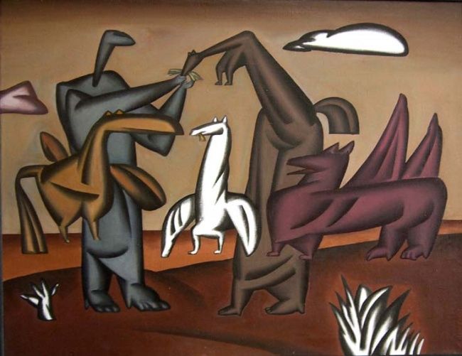 Painting titled "THE TRAINER 85X110" by Evghenii Lischin, Original Artwork